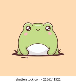 Grüner Frosch kawaii Cartoon Charakter. Cute chubby toad Vektorgrafik.