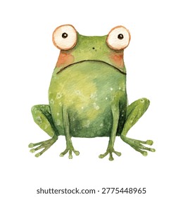 A green frog with large eyes sitting