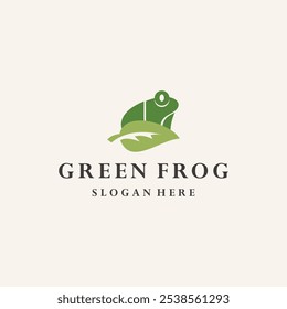 Green frog logo design template vector illustration on white background