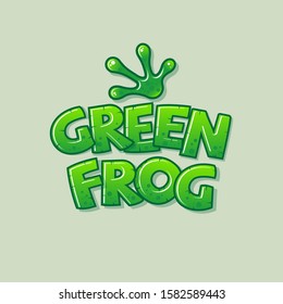 Green Frog logo. Glossy letters and green  frog paw. The frog icon. Logo for the tropical world or zoo. Small glossy green paw of a tropical amphibian.