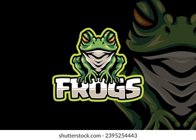 diseño de logotipo de mascota de rana verde con rana salvaje de animales anfibios para el equipo de juegos de esports 