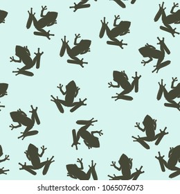 Green frog on blue background for seamless repeatable vector tile.