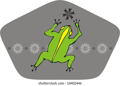 Green frog on a grey background