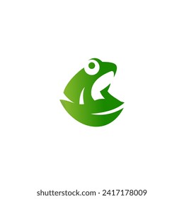 green frog on a leaf  logo design
