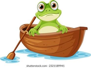 Green frog on paddle boat illustration