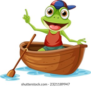 Green frog on paddle boat illustration