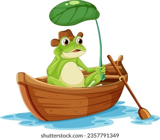 Green frog on paddle boat illustration