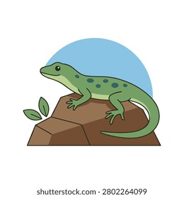 Green Frog on Rock Illustration Containing frog, amphibian, rock, wildlife habitat, and flat illustration. Flat illustration