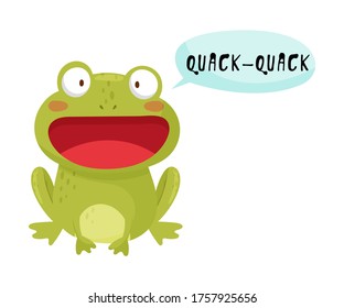 Green Frog with Open Mouth Making Quack Sound Isolated on White Background Vector Illustration