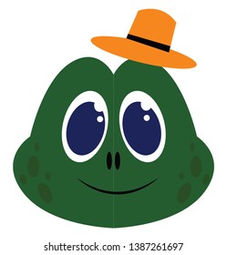 Green frog with orange hat and blue eyes illustration vector on white background
