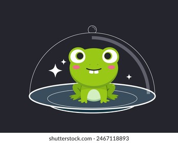 A Green frog in a plate. Isolated Vector Illustration