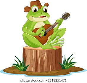 Green frog playing guitar illustration