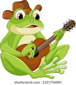 Green frog playing guitar illustration