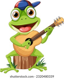 Green Frog Playing Guitar Vector illustration