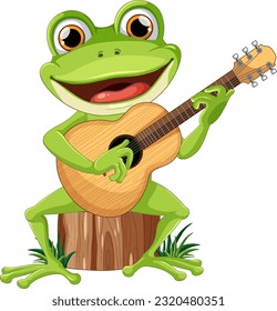 Green Frog Playing Guitar Vector illustration