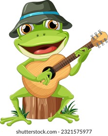 Green Frog Playing Guitar Vector illustration