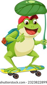 Green frog playing skateboard