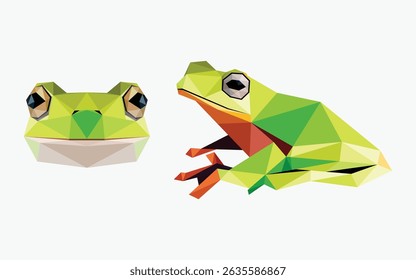 Green Frog Polygon Low Poly Illustration. Polygon abstract vector of frog head. green Frog head illustration vector logo