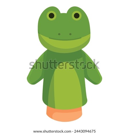 Green frog puppet toy icon cartoon vector. Handle marionette. Theatre stage
