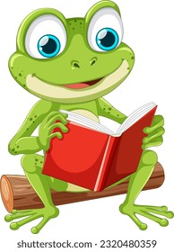 Green Frog Reading Book Vector illustration