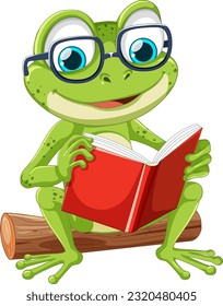 Green Frog Reading Book Vector illustration