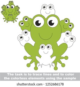 Green Frog reptile, mother and her infant. Dot to dot educational game for kids.