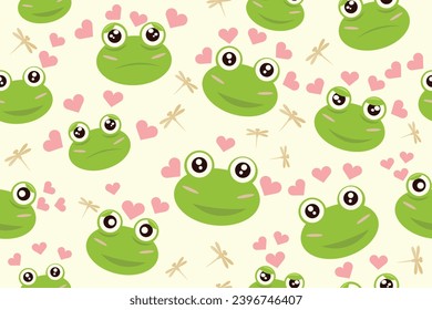 Green frog seamless pattern in flat vector for background wallpaper, wrapping, fabric, print, etc.