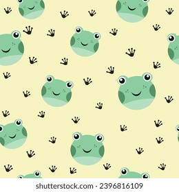 Green frog seamless pattern in flat vector for background wallpaper, wrapping, fabric, print, etc.