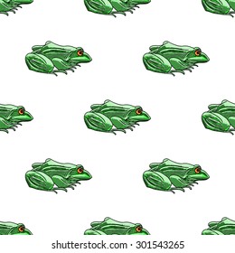 Green frog seamless pattern, vector illustration.