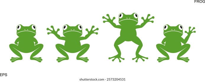 Green frog set. Abstract frog on white background