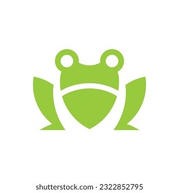 Green frog with shield logo design. Vector illustration of a frog icon.
