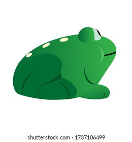 Green frog side view smiling on a white background cartoon vector