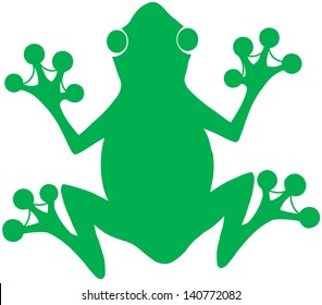 Green Frog Silhouette on the White Background