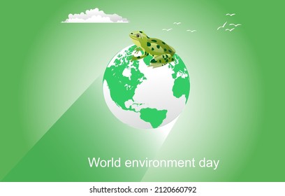 Green frog sits on the globe, isometric view, enfornment saving green energy theme,  bacground vector
