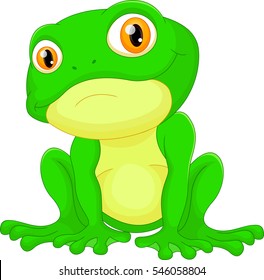 Green frog sitting cartoon