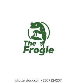 Grüner Frosch sitzend Zeichnung Logo Design Inspiration