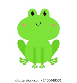 Green frog sitting icon. Cartoon kawaii baby animal character. Cute round face. Funny baby. Sticker print. Love greeting card. Happy Valentines day. Flat design. White background. Isolated. Vector