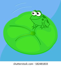 green frog sitting on green leaf