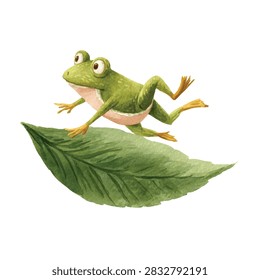 A green frog sitting on leaf