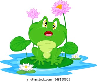 Green frog sitting on a leaf