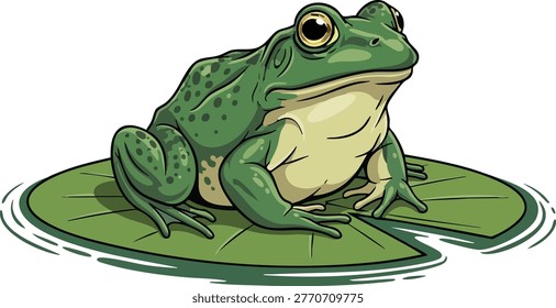 Green frog sitting on a lily pad with white background pond life pet frog tree gregarious
