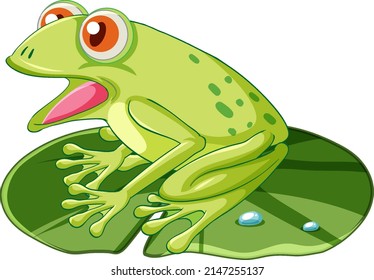 A green frog sitting on lotus leaf illustration