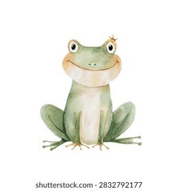 A green frog sitting smiling face
