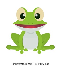 Green frog with a smile cartoon character on white background 