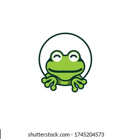 A green frog smile vector logo or mascot, frog illustration cartoon.