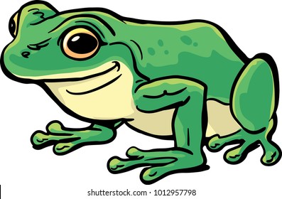 green frog standing