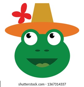 Green frog with top hat vector 