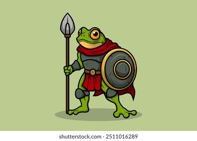 Green Frog Warrior Gladiator Character Mascot Cartoon Style