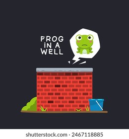 A green frog in a well. Isolated Vector Illustration