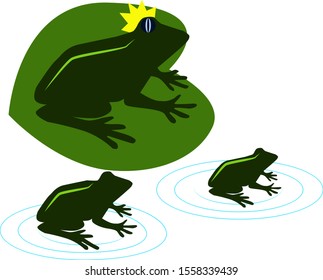 Green frogs, illustration, vector on white background.